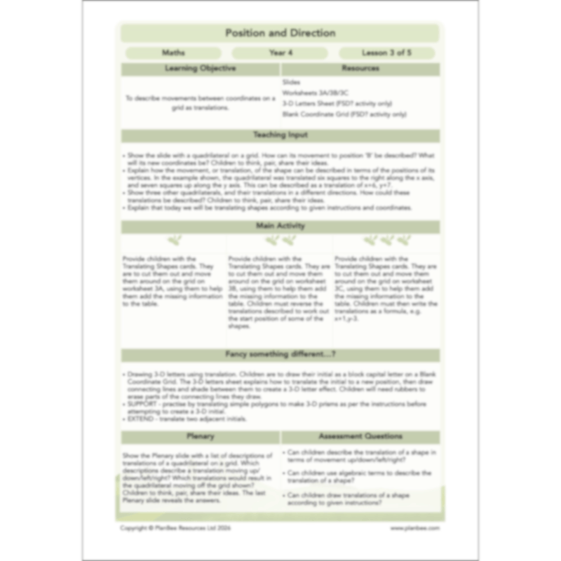 PlanBee Position and Direction Year 4 Maths Lessons | PlanBee