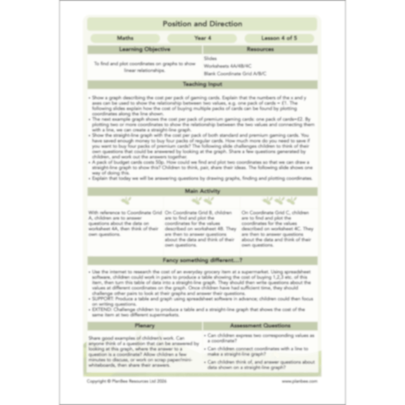 PlanBee Position and Direction Year 4 Maths Lessons | PlanBee