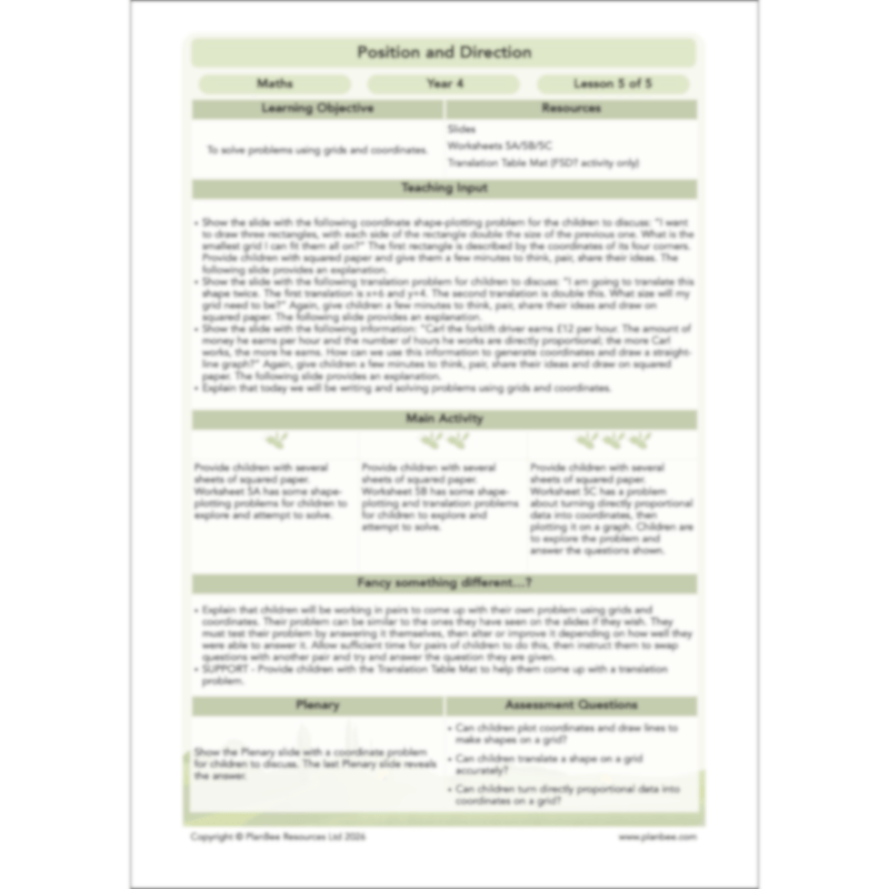 PlanBee Position and Direction Year 4 Maths Lessons | PlanBee