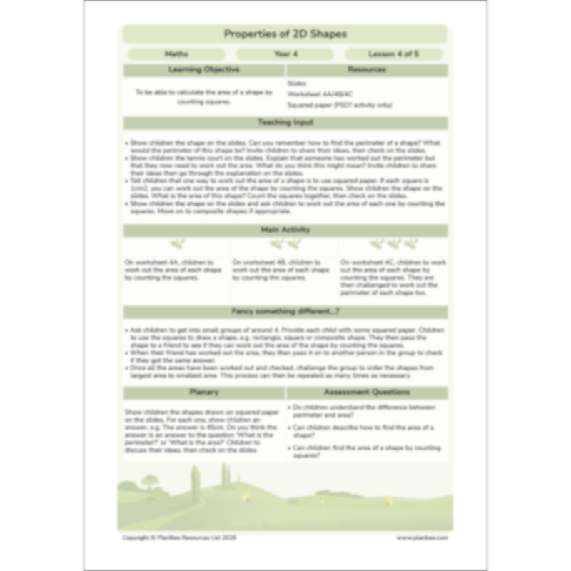PlanBee Year 4 Properties of 2D Shapes KS2 Maths by PlanBee