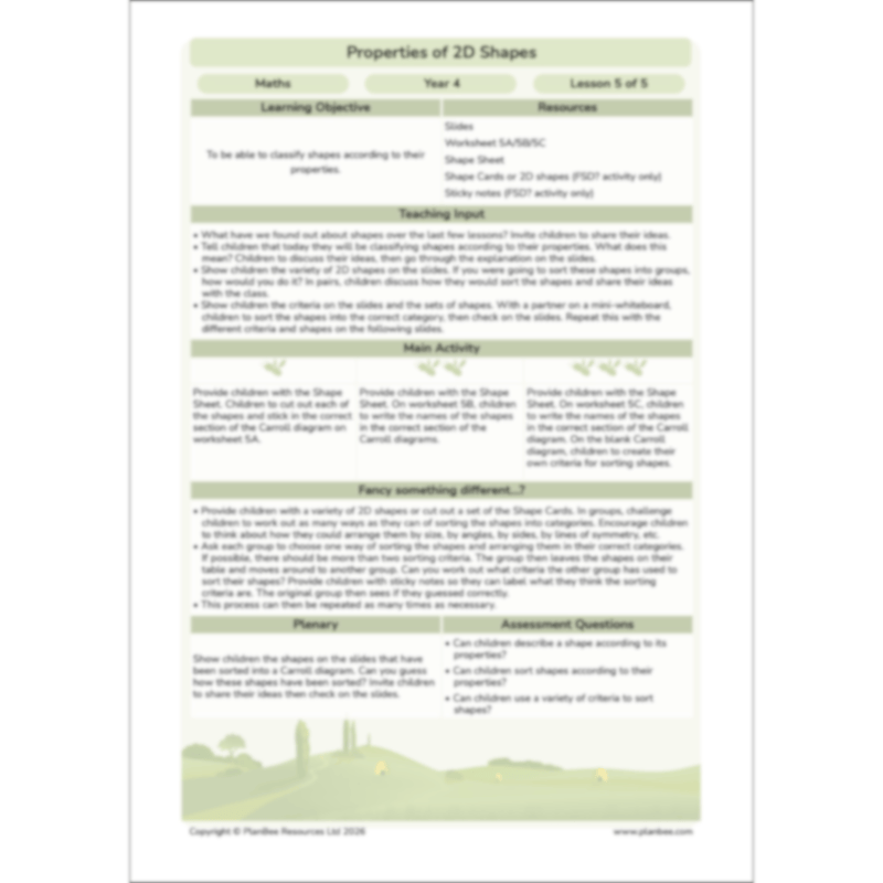 PlanBee Year 4 Properties of 2D Shapes KS2 Maths by PlanBee