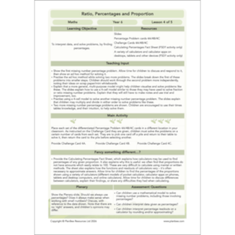 Ratio, Percentages and Proportion