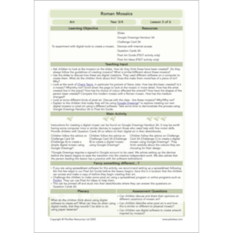 PlanBee Roman Mosaics KS2 Art Planning
