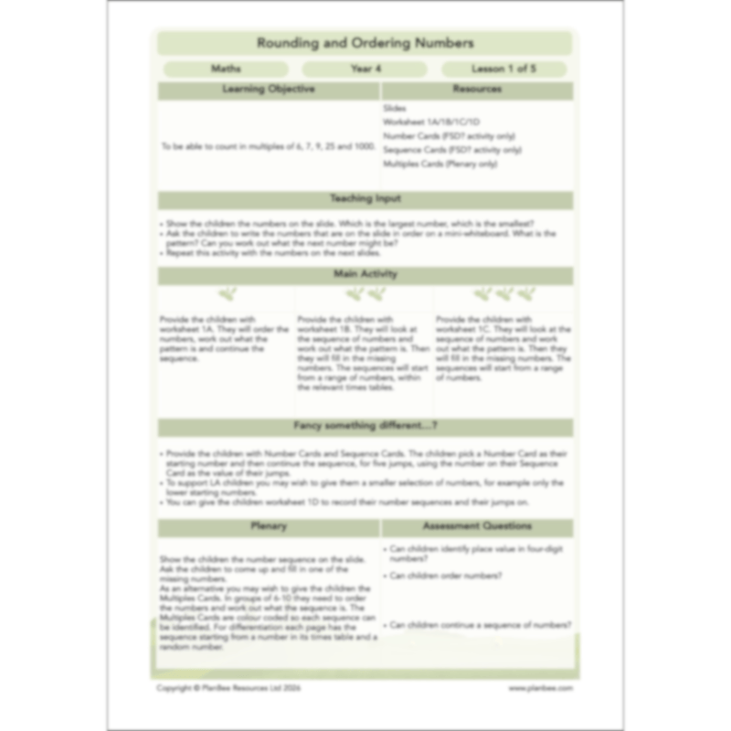 PlanBee Rounding and Ordering Numbers Year 4 Place Value by PlanBee