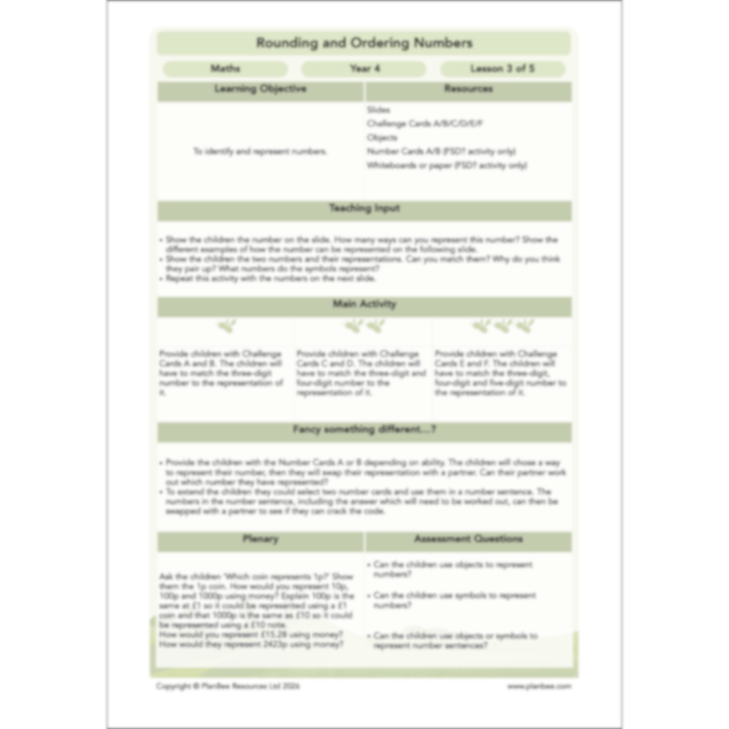 PlanBee Rounding and Ordering Numbers Year 4 Place Value by PlanBee