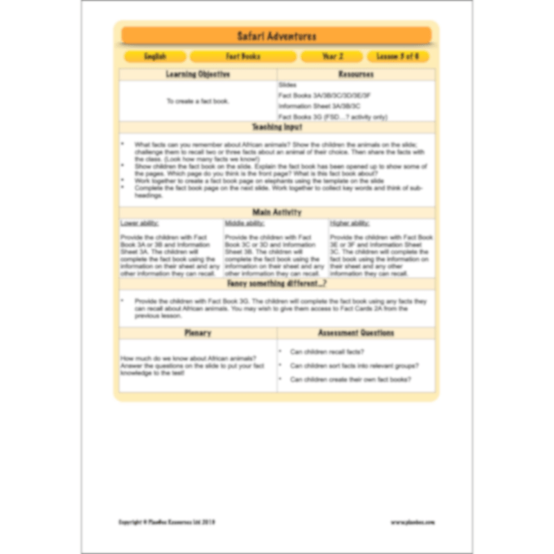 PlanBee Safari Adventures KS1 | English Lesson Pack
