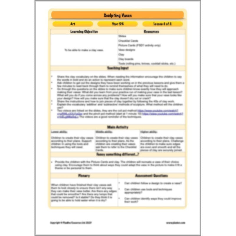 PlanBee Sculpting Vases - Sculpture Art Lessons for KS2 | Year 5 & Year 6