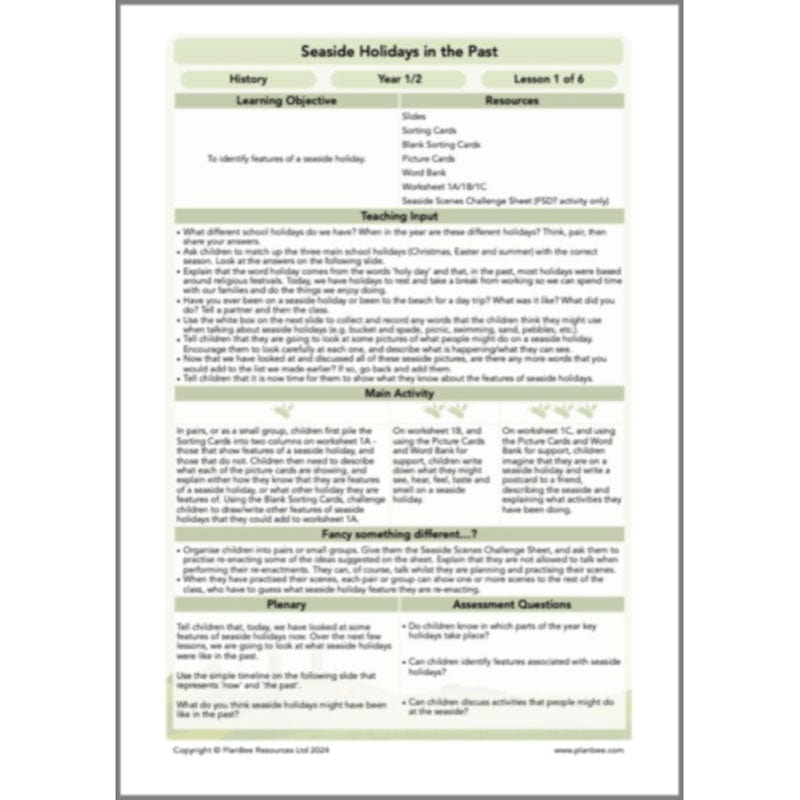 PlanBee Seaside Holidays in the Past KS1 History Lessons | PlanBee