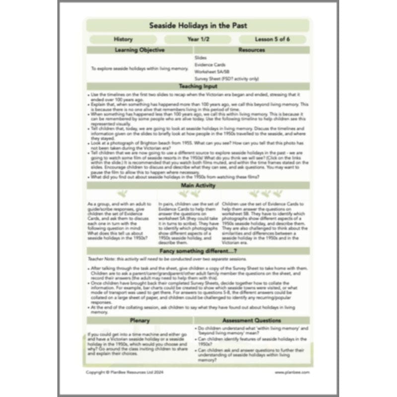 PlanBee Seaside Holidays in the Past KS1 History Lessons | PlanBee