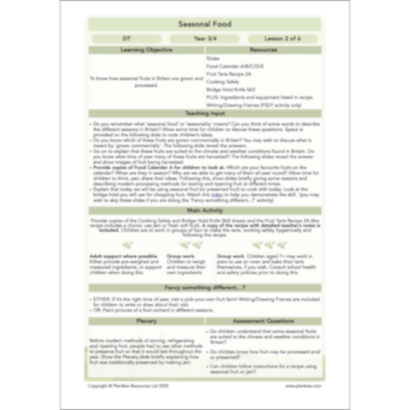 PlanBee Seasonal Food Seasonality KS2 cooking lessons by PlanBee