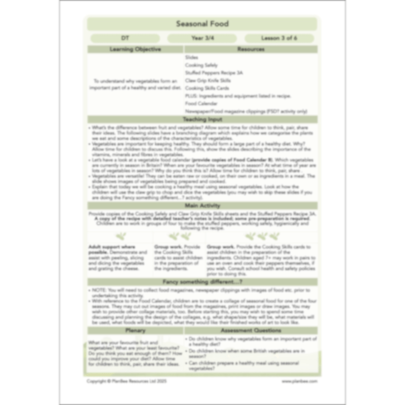 PlanBee Seasonal Food Seasonality KS2 cooking lessons by PlanBee