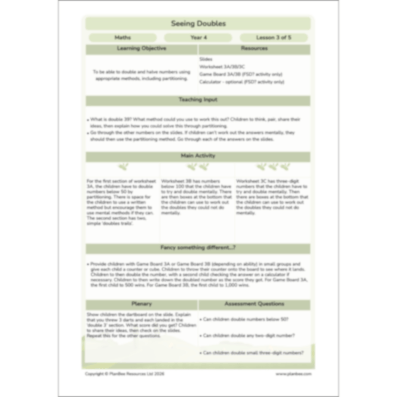 PlanBee Doubling and Halving Year 4 Maths Lessons by PlanBee
