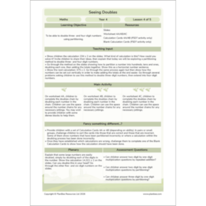 PlanBee Doubling and Halving Year 4 Maths Lessons by PlanBee