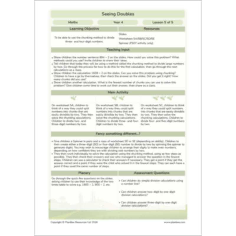 PlanBee Doubling and Halving Year 4 Maths Lessons by PlanBee
