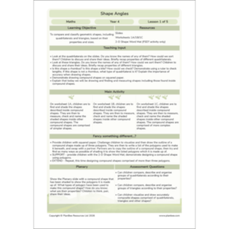 PlanBee Shape Angles Year 4 Shape Properties Lessons by PlanBee
