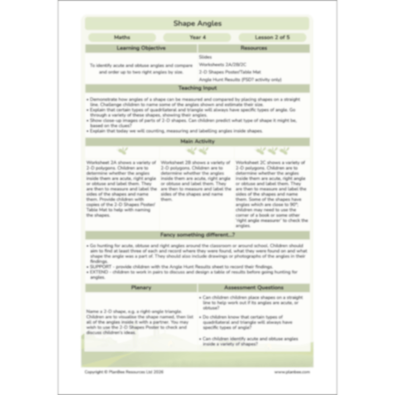 PlanBee Shape Angles Year 4 Shape Properties Lessons by PlanBee