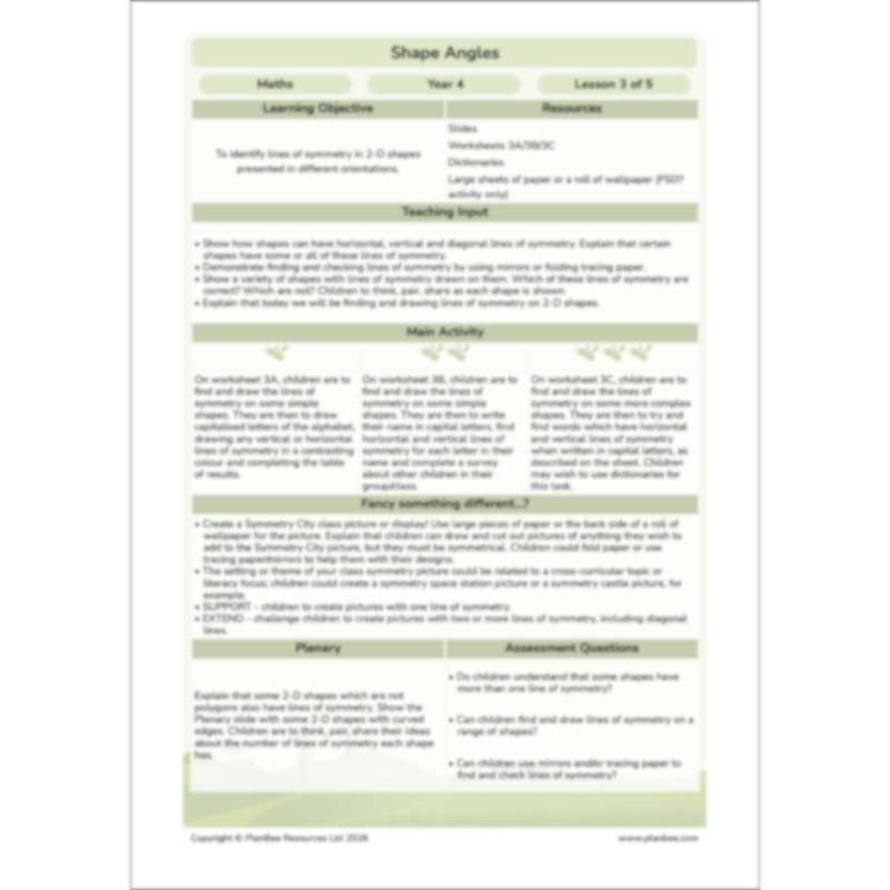 PlanBee Shape Angles Year 4 Shape Properties Lessons by PlanBee