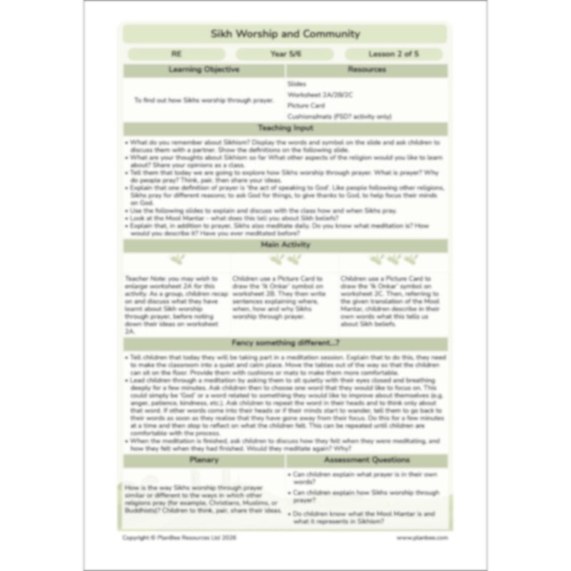PlanBee KS2 Sikh Worship and Community KS2 lesson plans by PlanBee