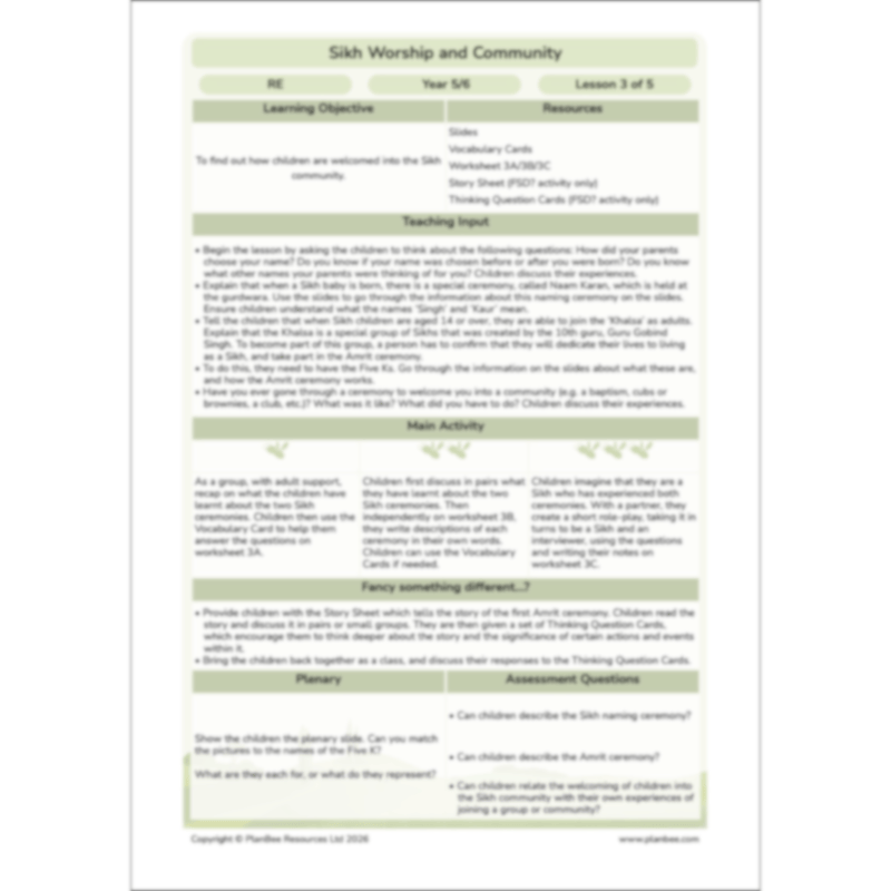 PlanBee KS2 Sikh Worship and Community KS2 lesson plans by PlanBee