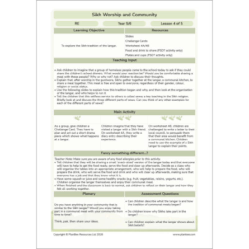 PlanBee KS2 Sikh Worship and Community KS2 lesson plans by PlanBee