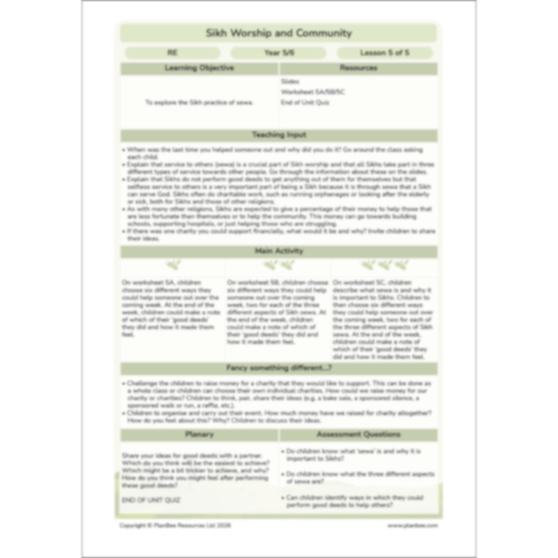PlanBee KS2 Sikh Worship and Community KS2 lesson plans by PlanBee