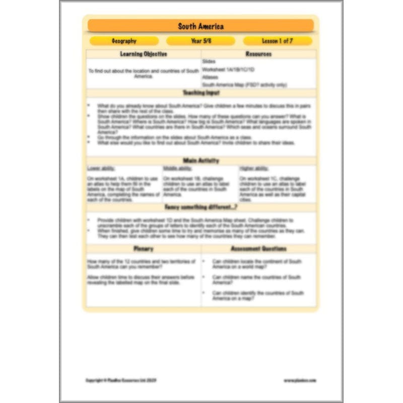 PlanBee South America KS2 Geography Lesson Pack by PlanBee