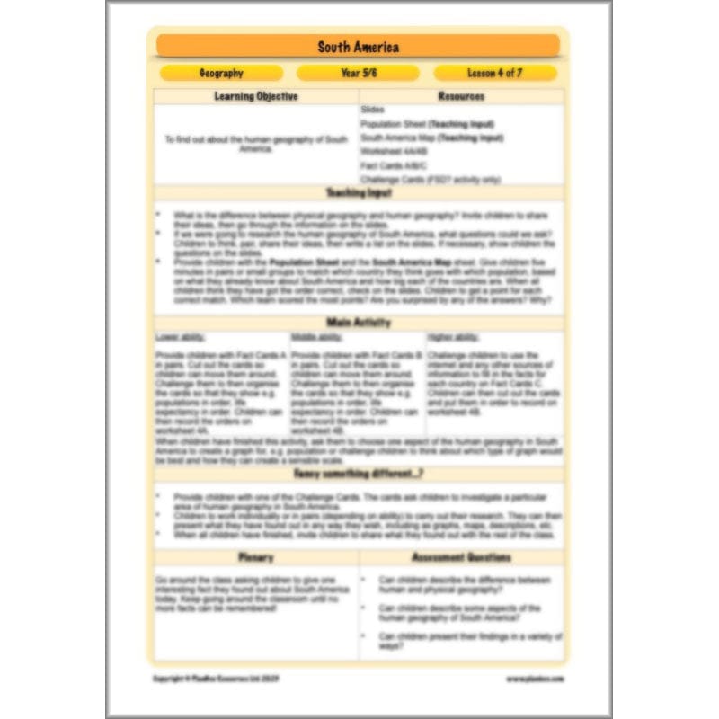PlanBee South America KS2 Geography Lesson Pack by PlanBee
