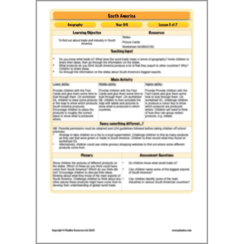 PlanBee South America KS2 Geography Lesson Pack by PlanBee