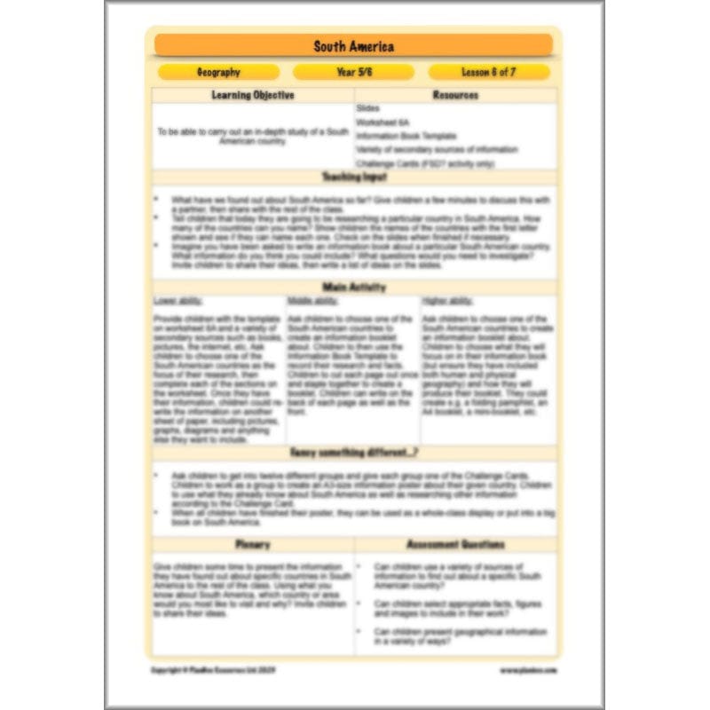 PlanBee South America KS2 Geography Lesson Pack by PlanBee