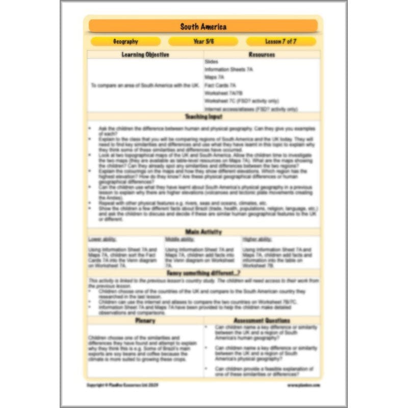 PlanBee South America KS2 Geography Lesson Pack by PlanBee