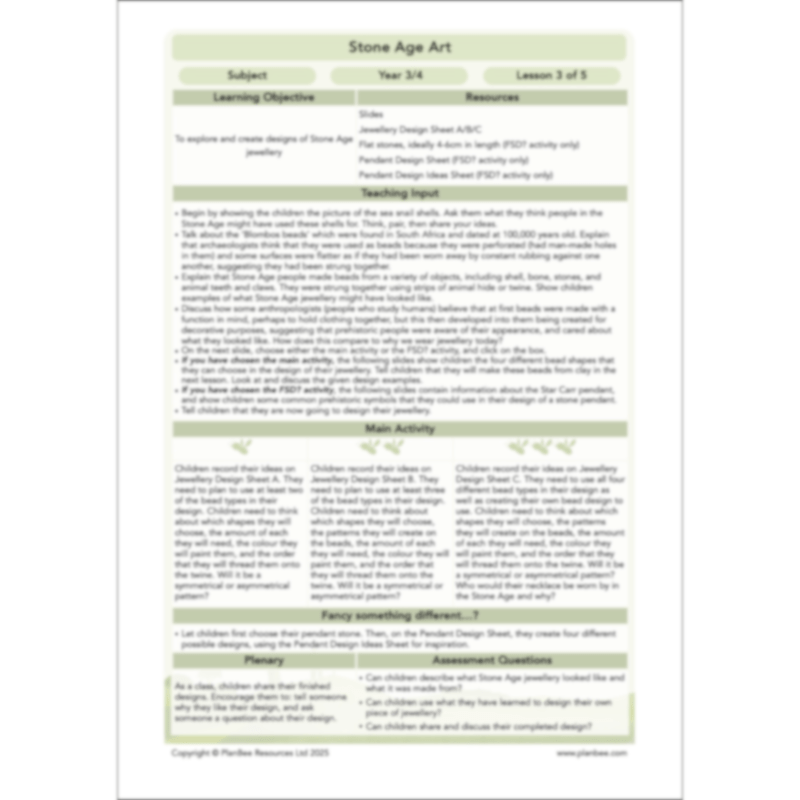 PlanBee Stone Age Art KS2 lessons