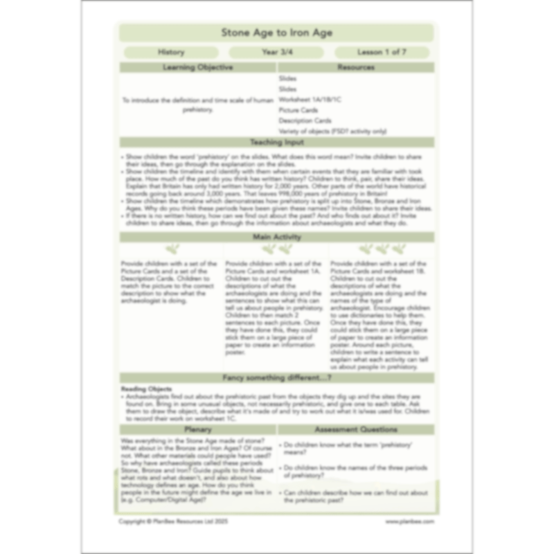 PlanBee Stone Age to Iron Age Year 3 and 4 | History Lessons KS2
