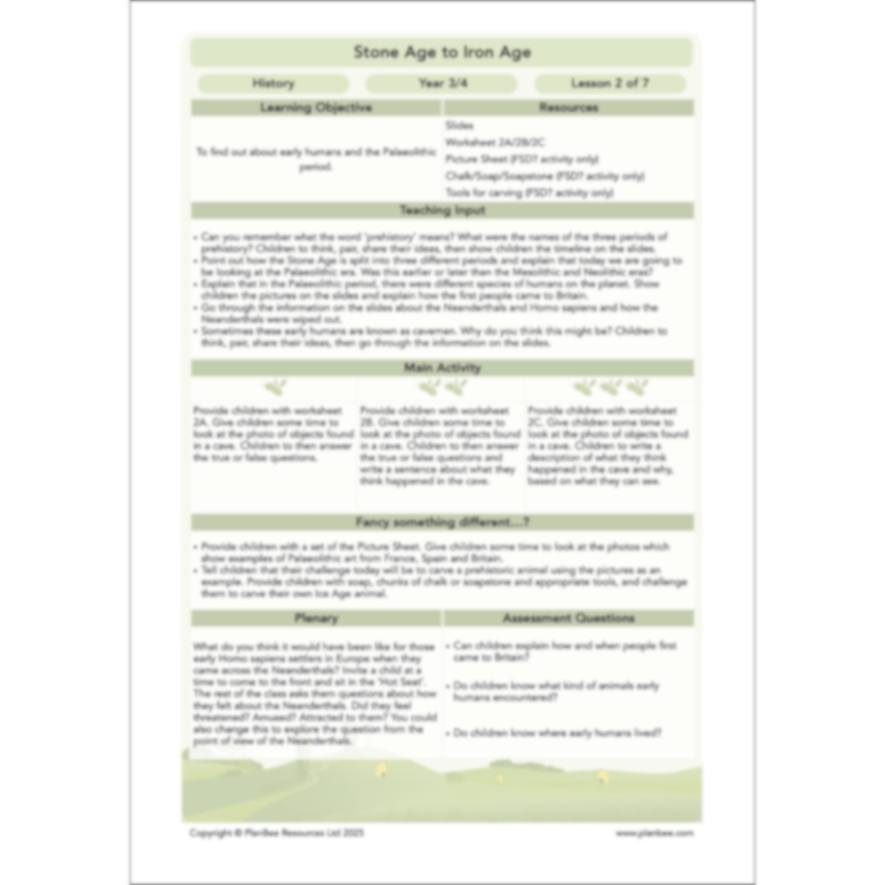 PlanBee Stone Age to Iron Age Year 3 and 4 | History Lessons KS2
