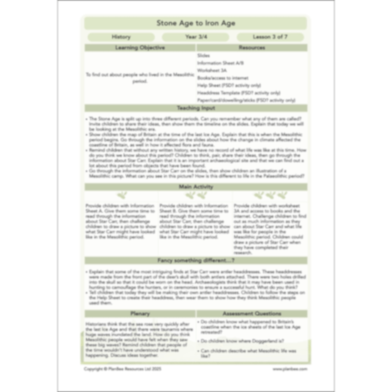 PlanBee Stone Age to Iron Age Year 3 and 4 | History Lessons KS2