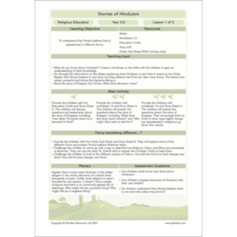 PlanBee Primary Resources Hinduism KS2 RE Lesson Pack | PlanBee