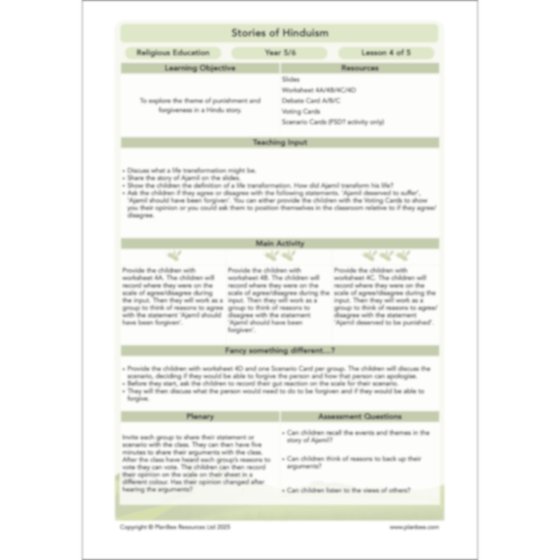 PlanBee Primary Resources Hinduism KS2 RE Lesson Pack | PlanBee