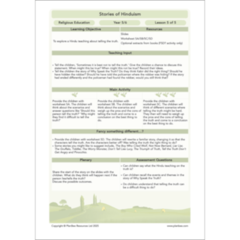 PlanBee Primary Resources Hinduism KS2 RE Lesson Pack | PlanBee