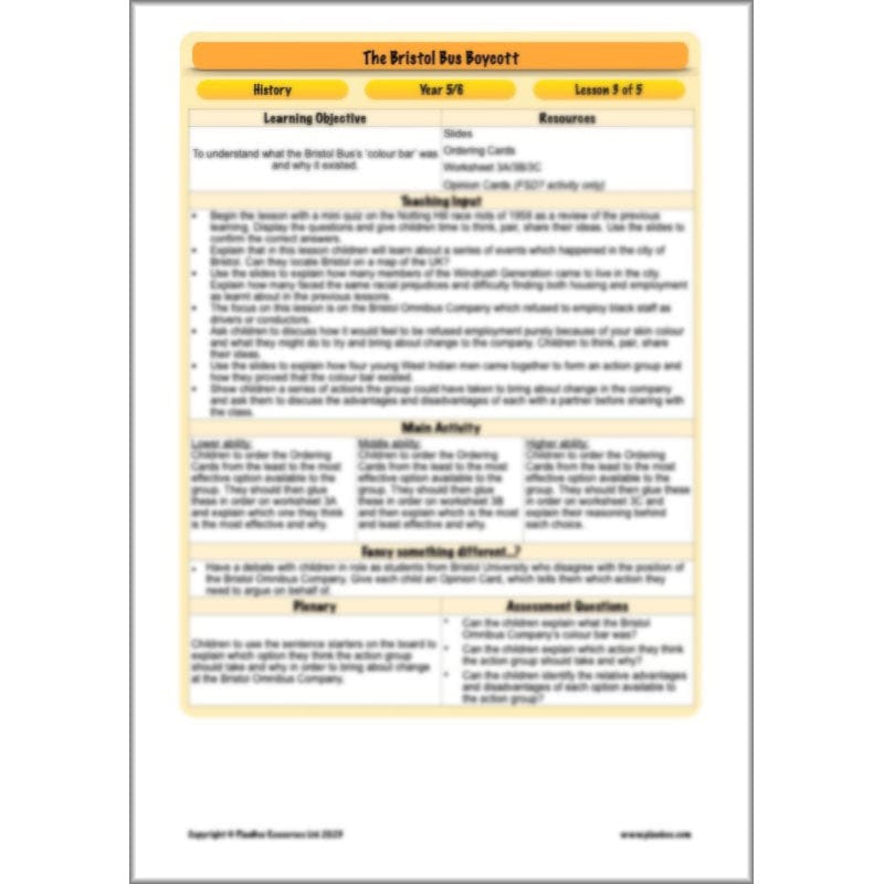PlanBee Bristol Bus Boycott History KS2 lessons by PlanBee