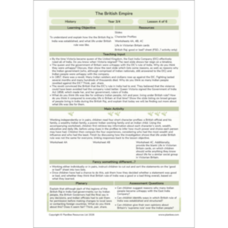 PlanBee British Empire KS2 Resources 