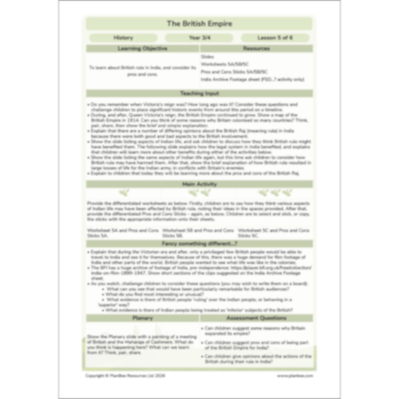 PlanBee British Empire KS2 Resources 