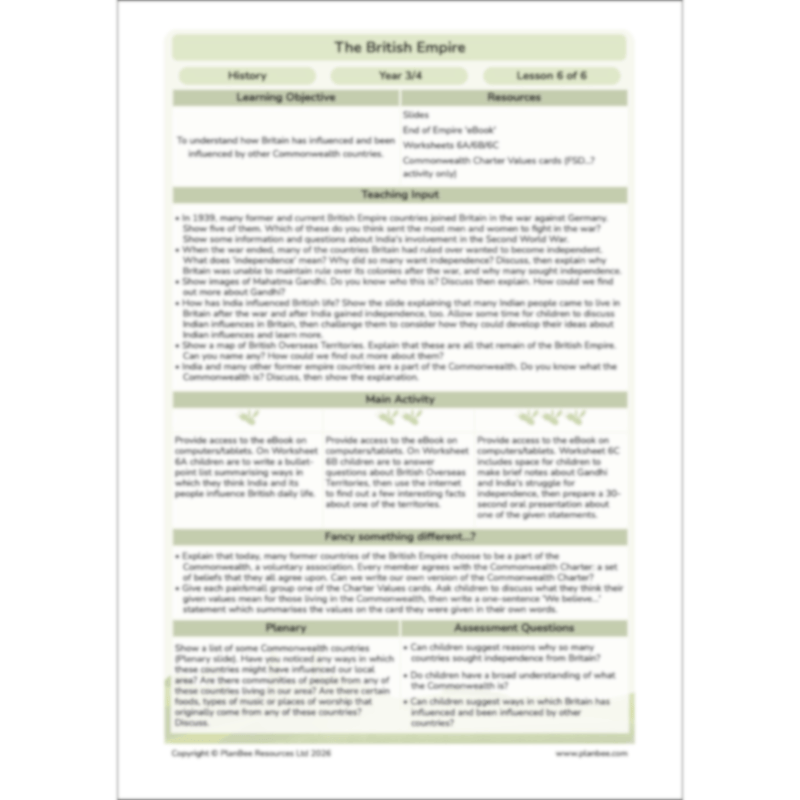 PlanBee British Empire KS2 Resources 