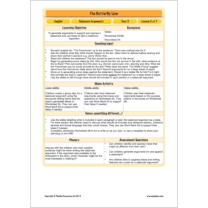 The Butterfly Lion: Balanced Arguments