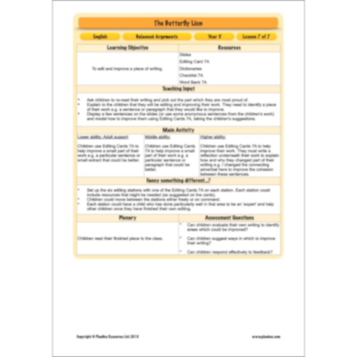 The Butterfly Lion: Balanced Arguments