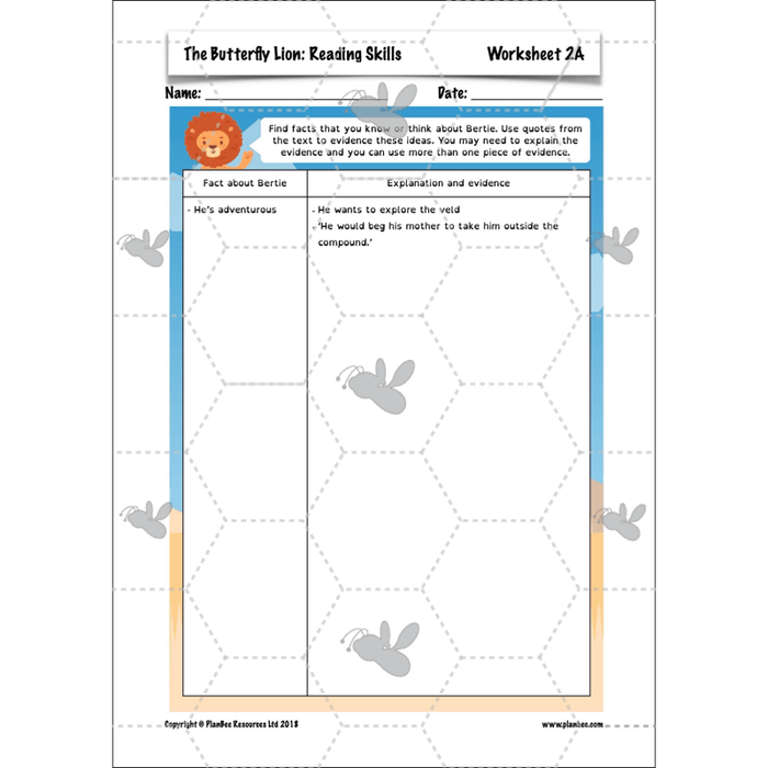 PlanBee FREE Mini-scheme | The Butterfly Lion Reading Skills KS2
