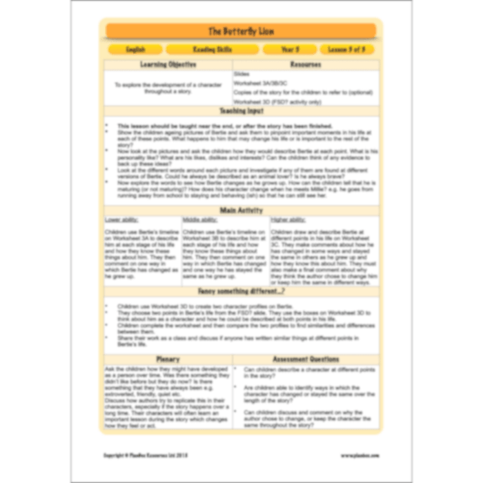 PlanBee FREE Mini-scheme | The Butterfly Lion Reading Skills KS2