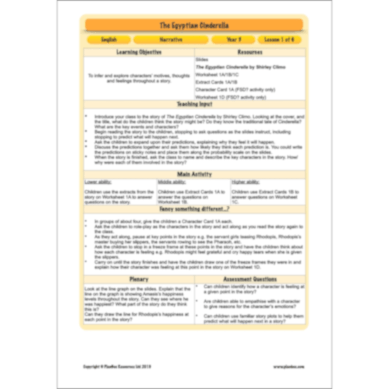 PlanBee The Egyptian Cinderella Planning Pack for KS2