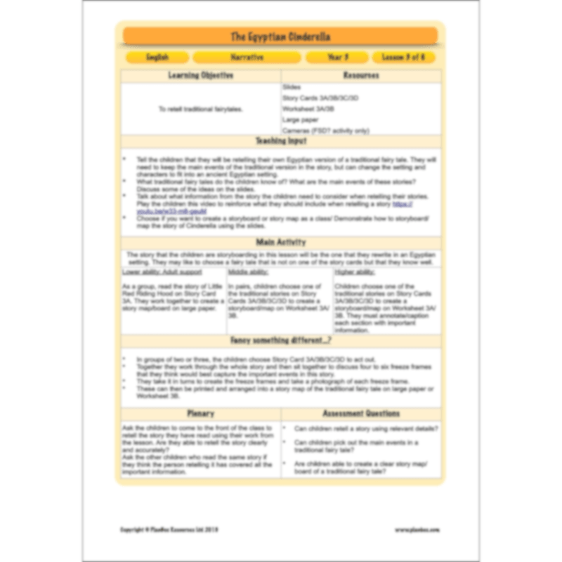 PlanBee The Egyptian Cinderella Planning Pack for KS2