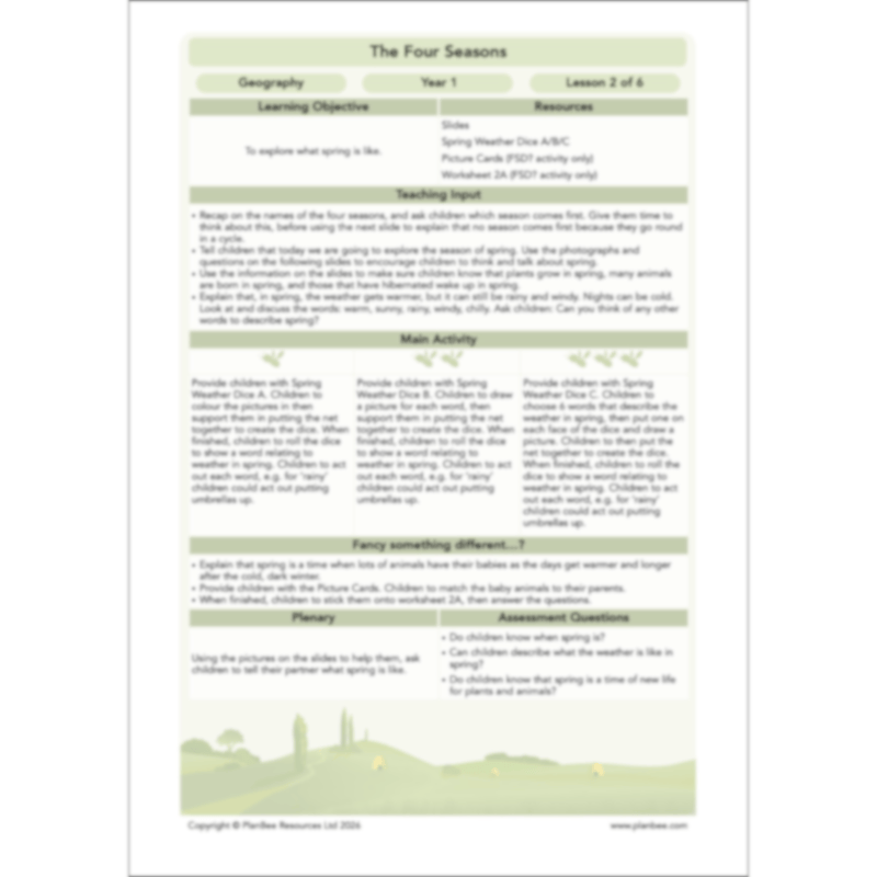 PlanBee The Four Seasons KS1 Geography Lesson Pack