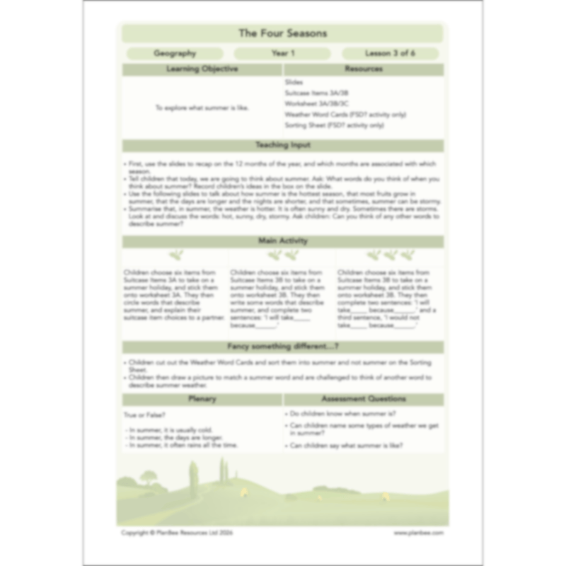 PlanBee The Four Seasons KS1 Geography Lesson Pack