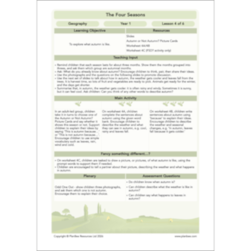 PlanBee The Four Seasons KS1 Geography Lesson Pack